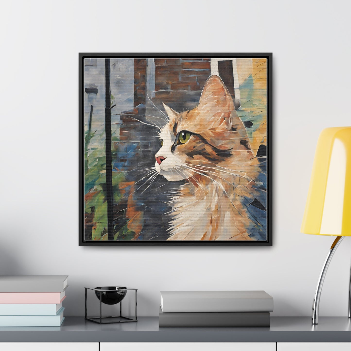 Watercolor Cat Profile Gallery Canvas Wraps, Square Frame