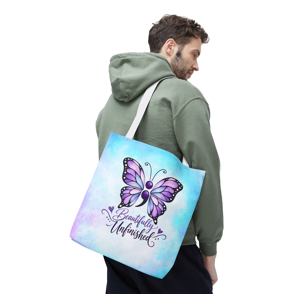 Beautifully Unfinished Semicolon Butterfly Suicide Awareness Tote Bag