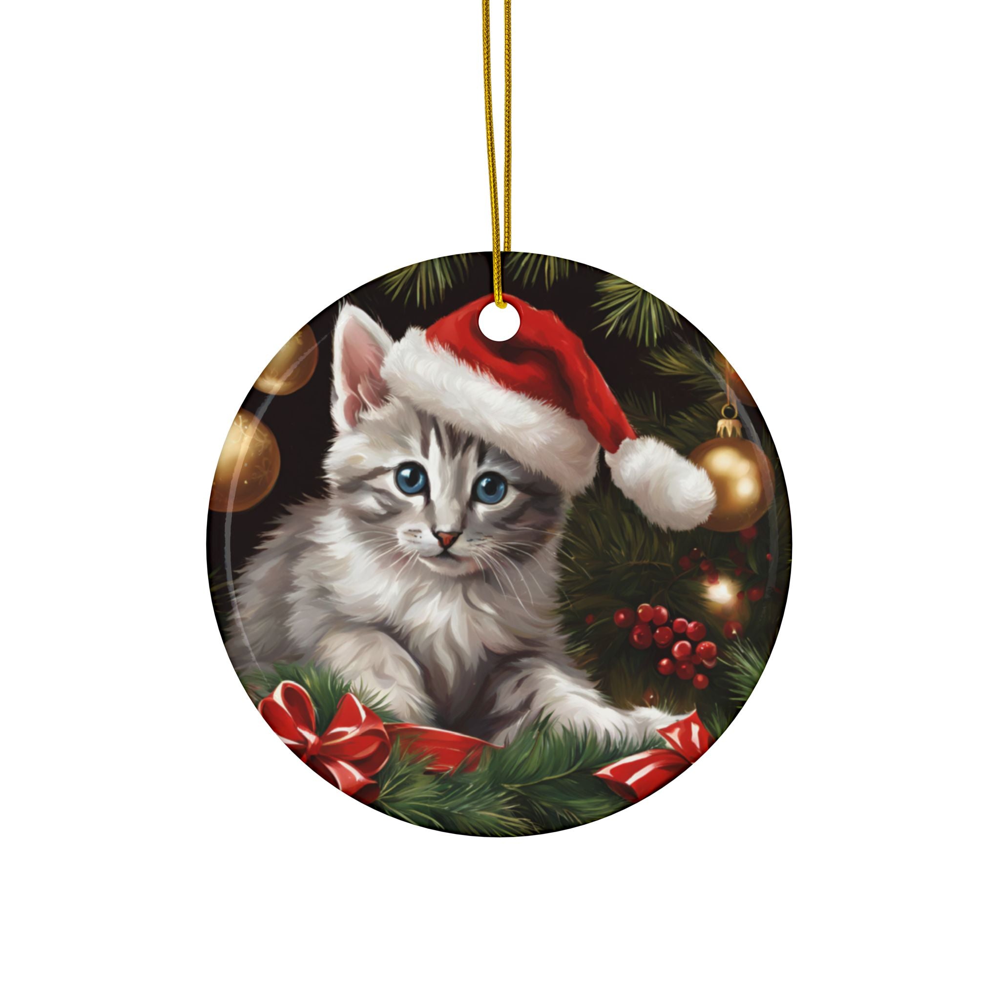 Photo depicting the ​Christmas Kitten Ceramic Ornaments, 2-Side Print, (1pc, 3pcs, 5pcs, 10pcs) from EpiAl's Shop.