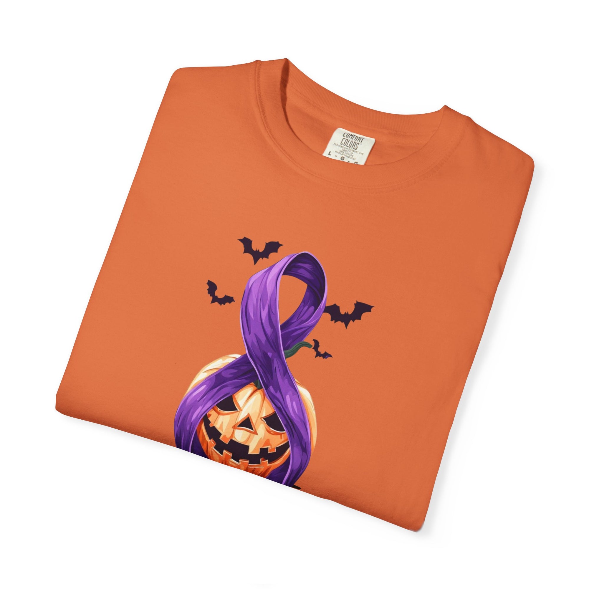 Halloween Pumpkin Unisex T-Shirt with Purple Ribbon Design
