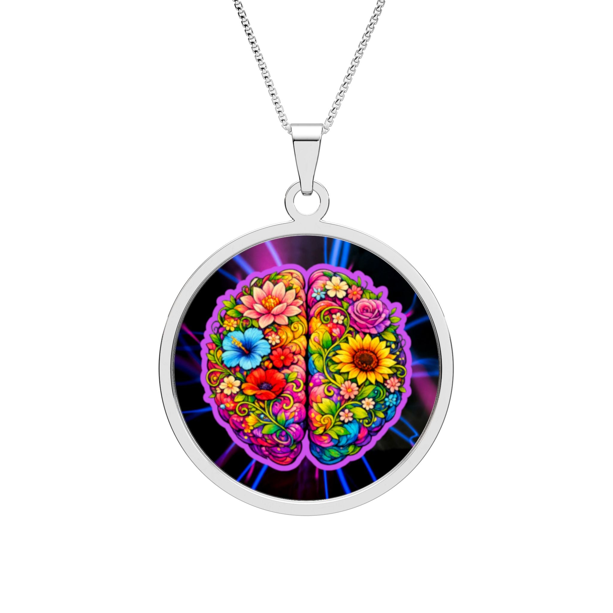 Floral Brain Epilepsy & Mental Health Awareness Necklace