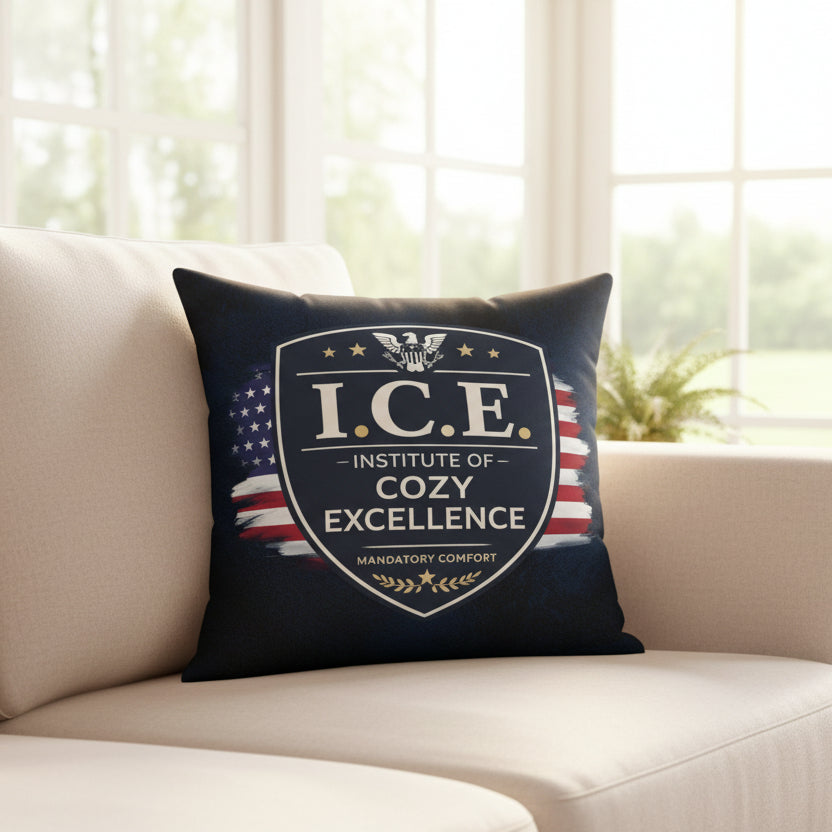 I.C.E. Institute of Cozy Excellence Throw Pillow | Political Parody Decor