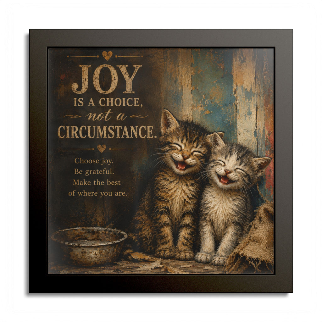 Joy Is a Choice Framed Kitten Wall Art | Rustic Inspirational Cat Print