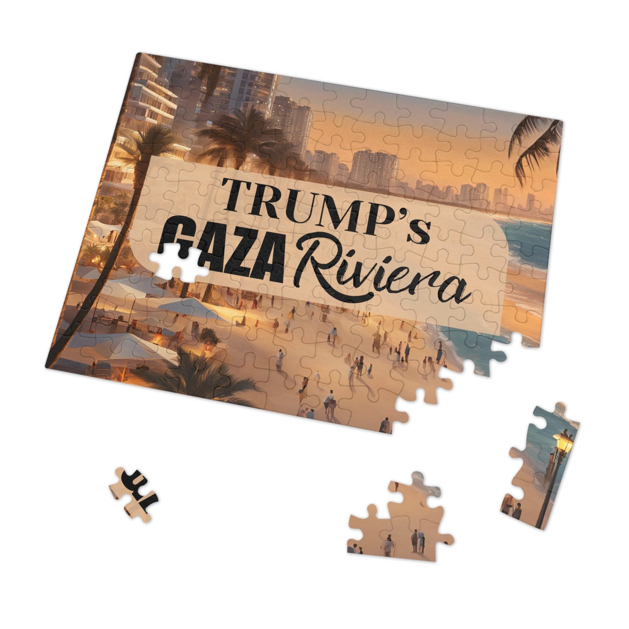 Trump's Gaza Riviera Jigsaw Puzzle with Tin Printify