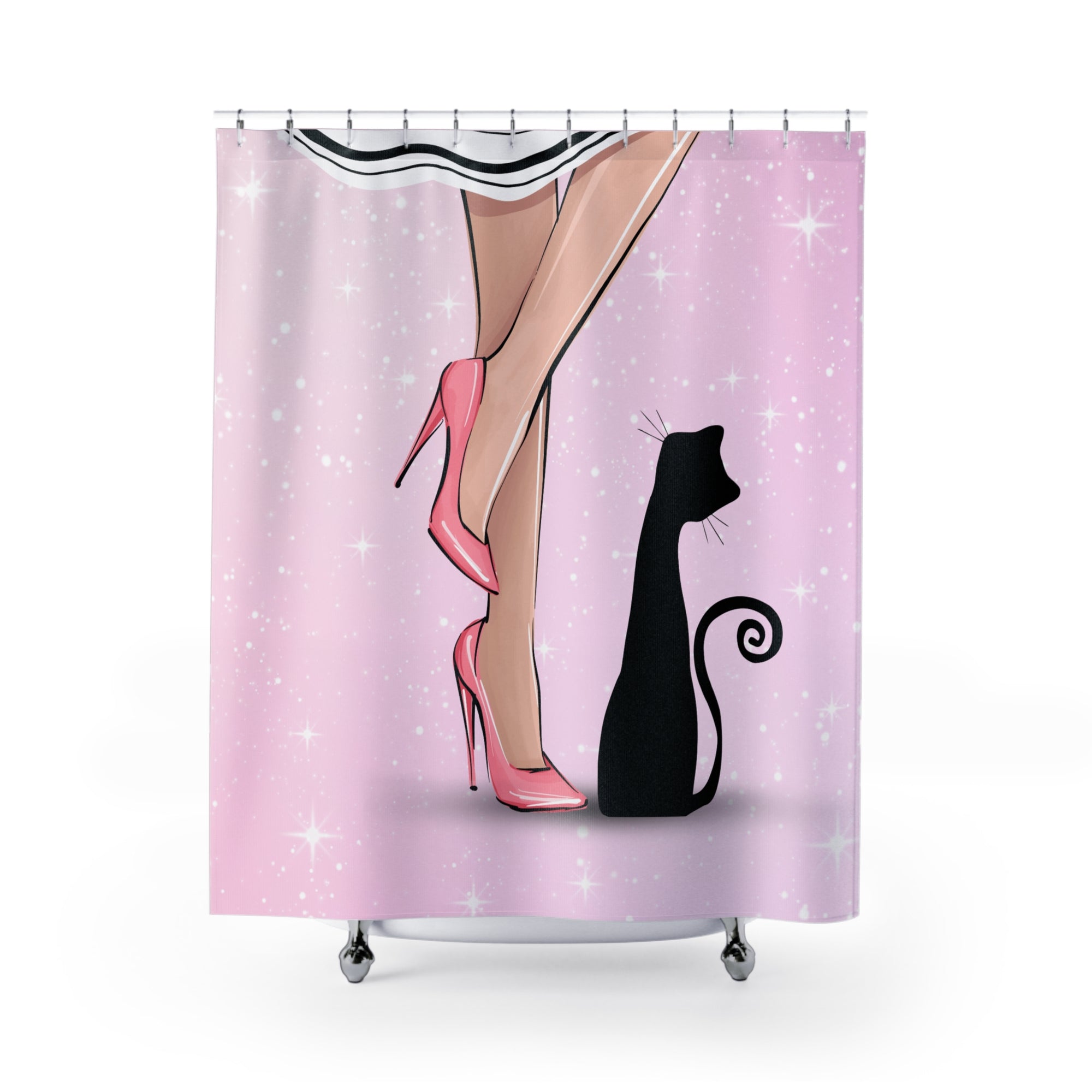 Chic Cat Lady Legs Shower Curtain, Casual Bathroom Decor
