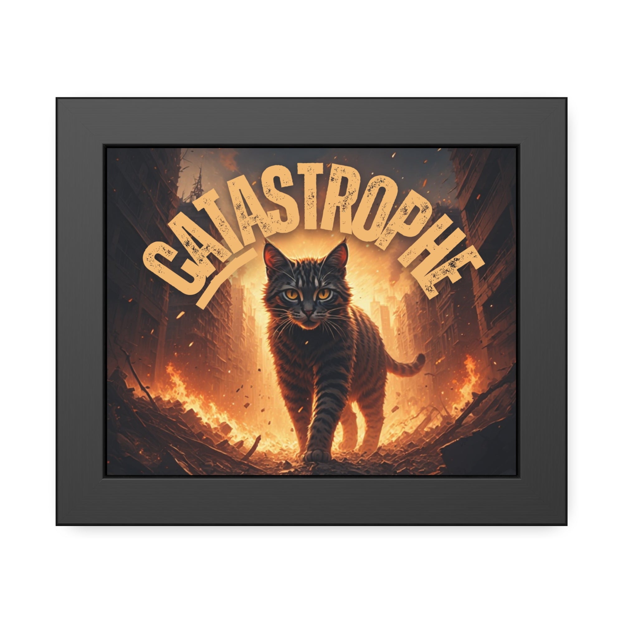 Framed Catastrophe Cat Poster Art, Quirky Cat Artwork