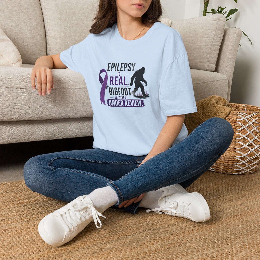 Epilepsy Awareness T-Shirt — "Epilepsy is Real" Purple Ribbon Bigfoot Design