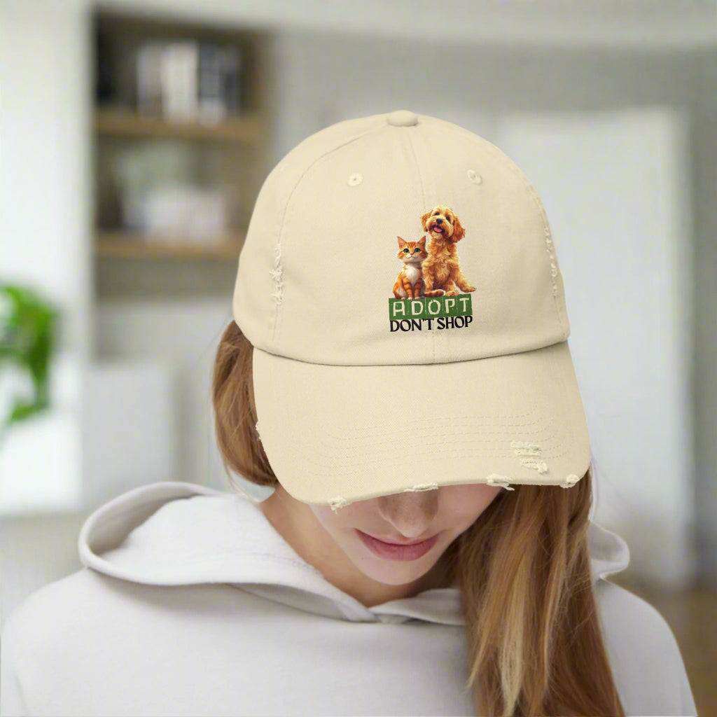 Adopt Don't Shop Distressed Cap, Pet Lover Hat