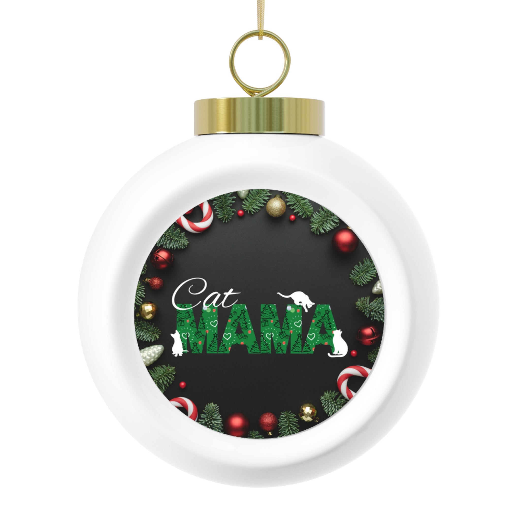Photo depicting the ​Christmas Cat Mama Ball Ornament from EpiAl's Shop.