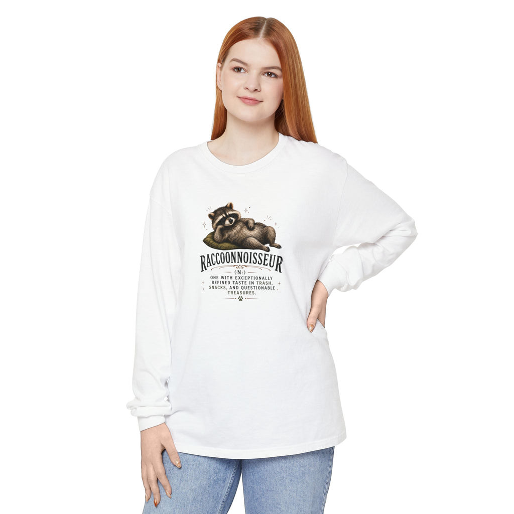 Raccoonnoisseur Garment-Dyed Long Sleeve Shirt | Funny Raccoon Graphic Tee