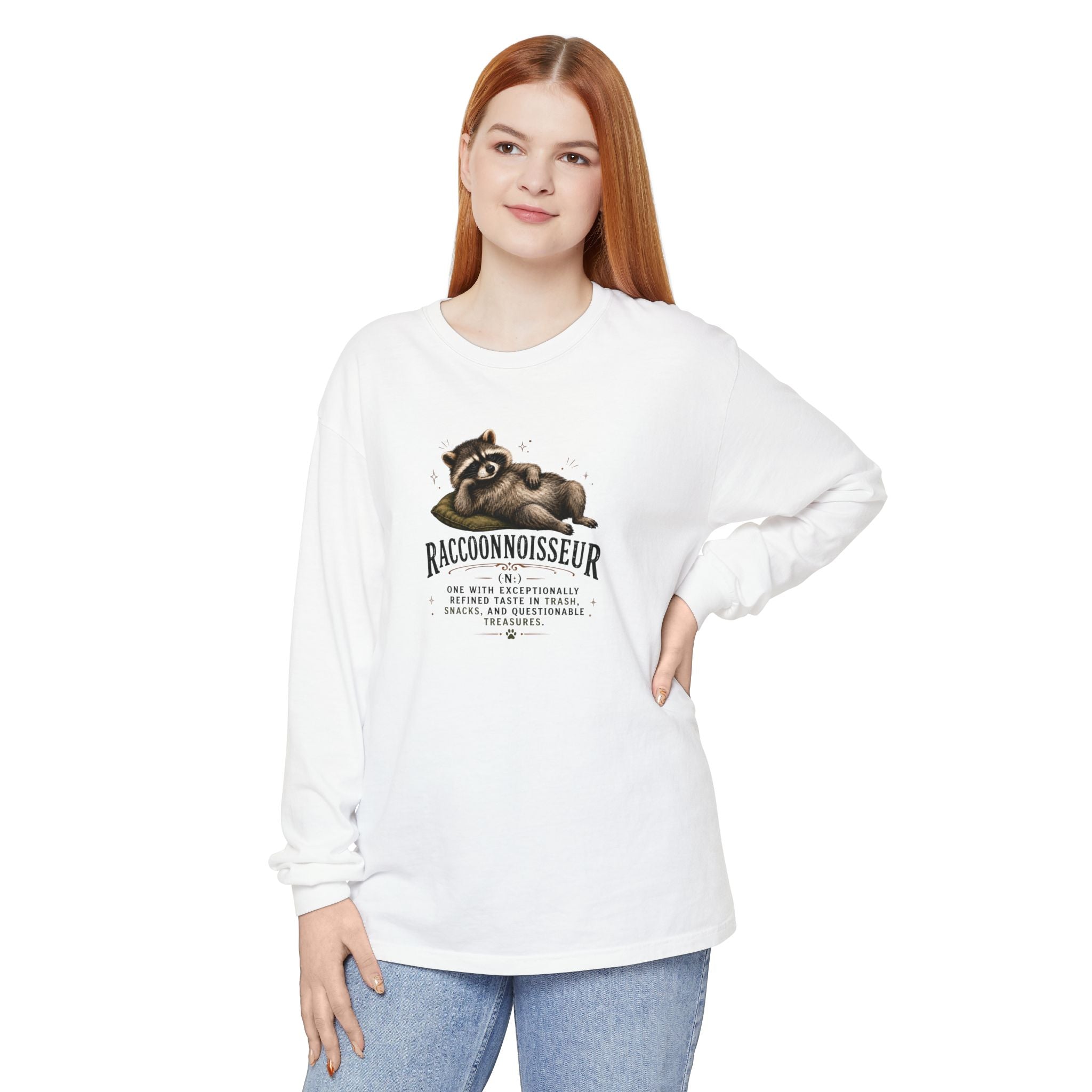 Raccoonnoisseur Garment-Dyed Long Sleeve Shirt | Funny Raccoon Graphic Tee
