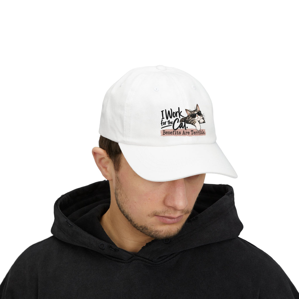 I Work for the Cat Benefits Are Terrible Dad Hat | Funny Cat Lover Cap