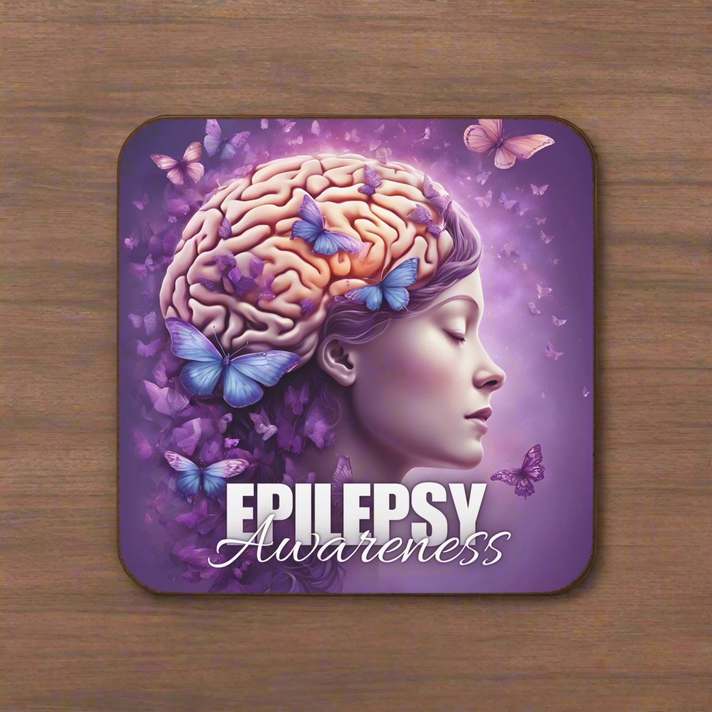 Photo depicting the ​Beautiful Brain Epilepsy Awareness Hardboard Back Coaster from EpiAl's Shop.