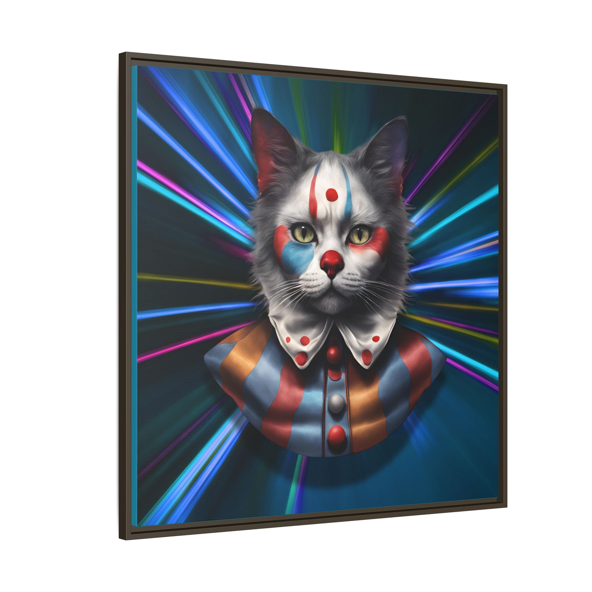 Colorful Cat Clown Framed Canvas Art – Quirky Home Decor for Pet Lovers