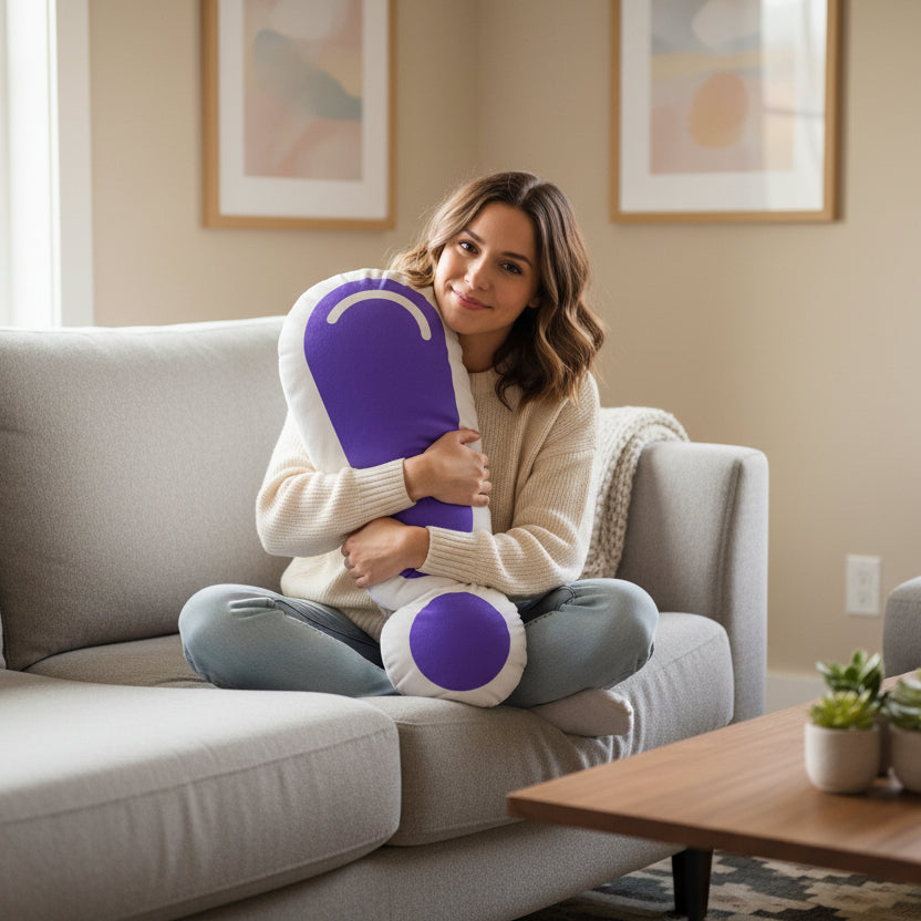 The Big Purple Exclamation Point Shaped Pillow – Cat Love, Epilepsy Awareness & Political Satire