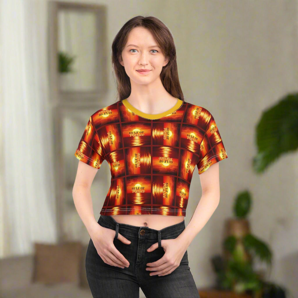 Vibrant 'Gulf of Mexico' Graphic Crop Tee for Summer Vibes Printify