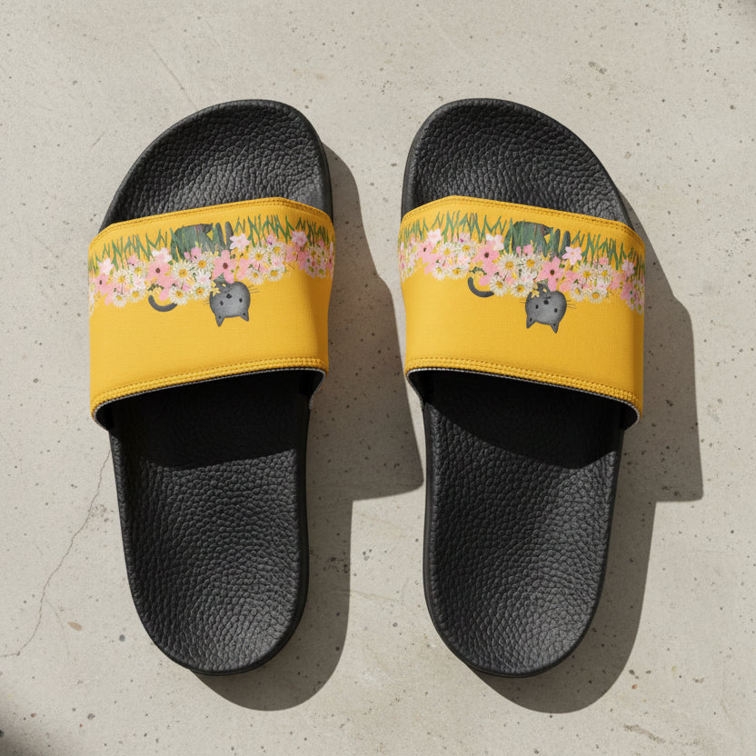 Yellow Flower Cat Slide Sandals – Garden Cat Slides with Interchangeable Straps