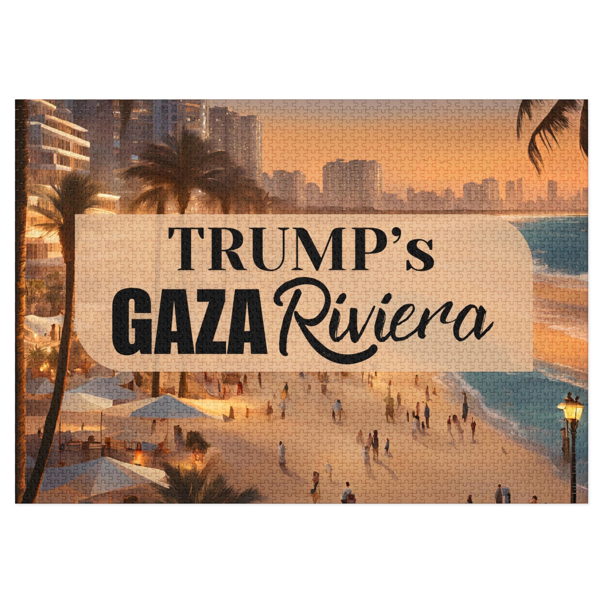 Trump's Gaza Riviera Jigsaw Puzzle with Tin Printify