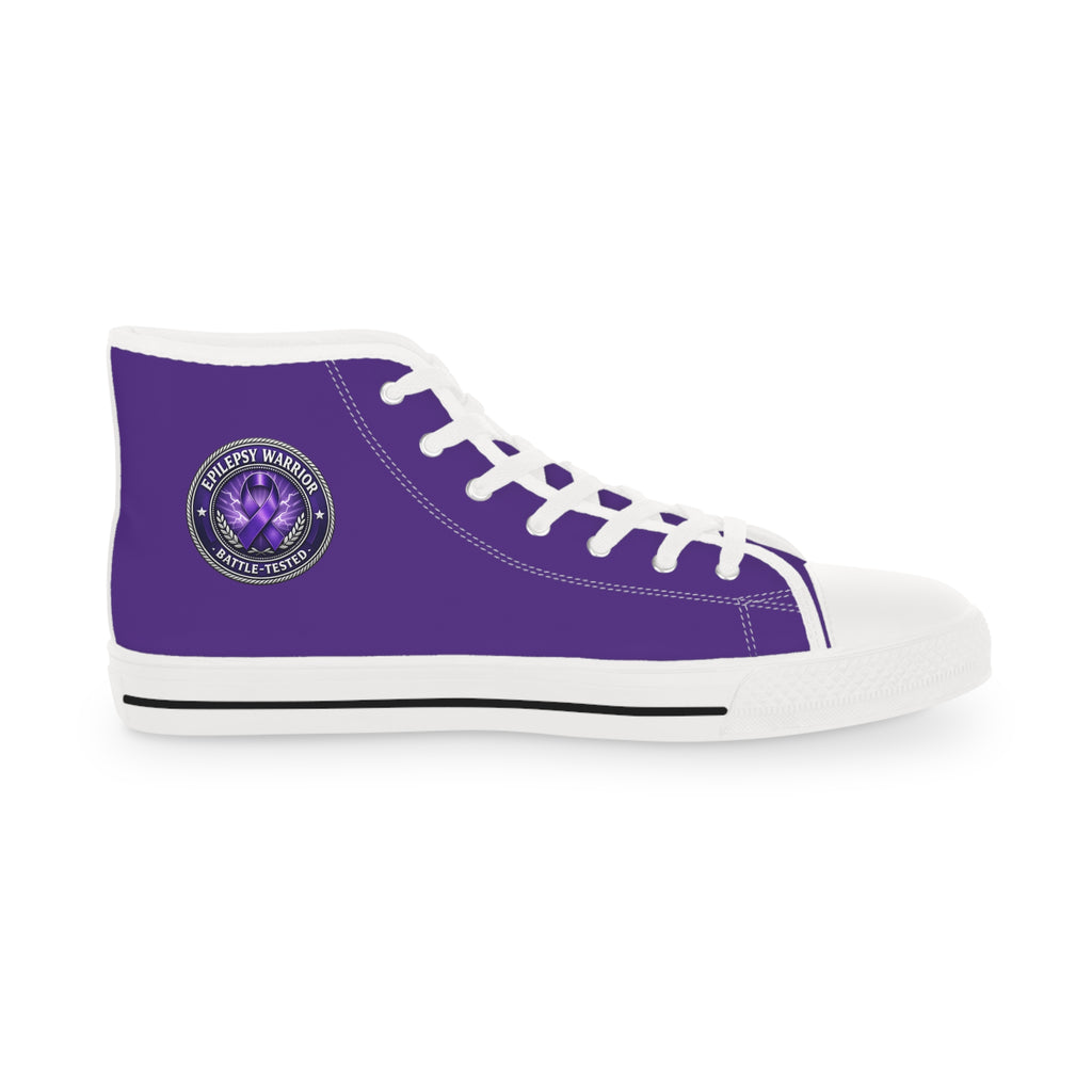 Men’s Purple High-Top Sneakers – Epilepsy Awareness Faux Seal Design