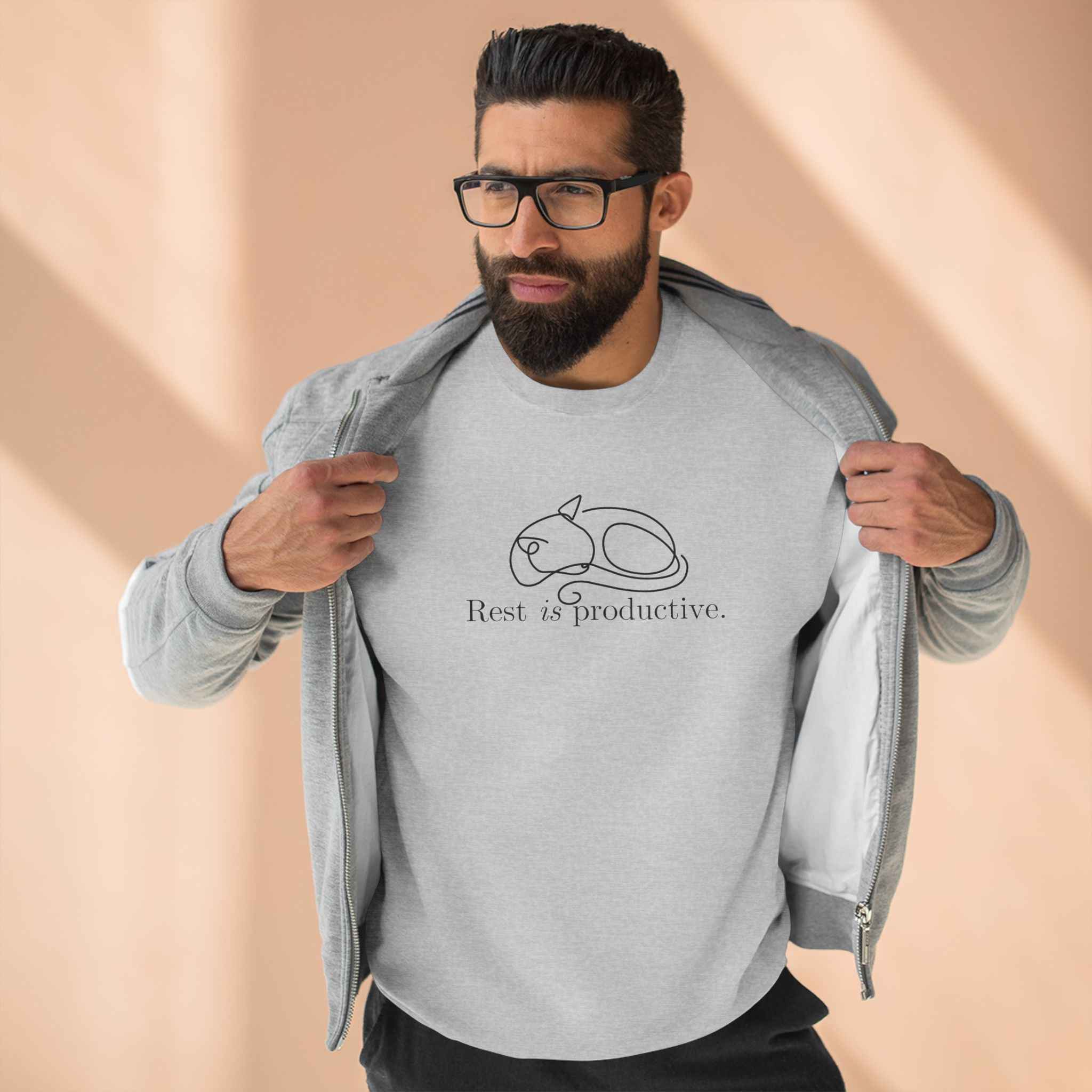 “Rest Is Productive” Minimalist Cat Sweatshirt – Comfort Fleece Pullover