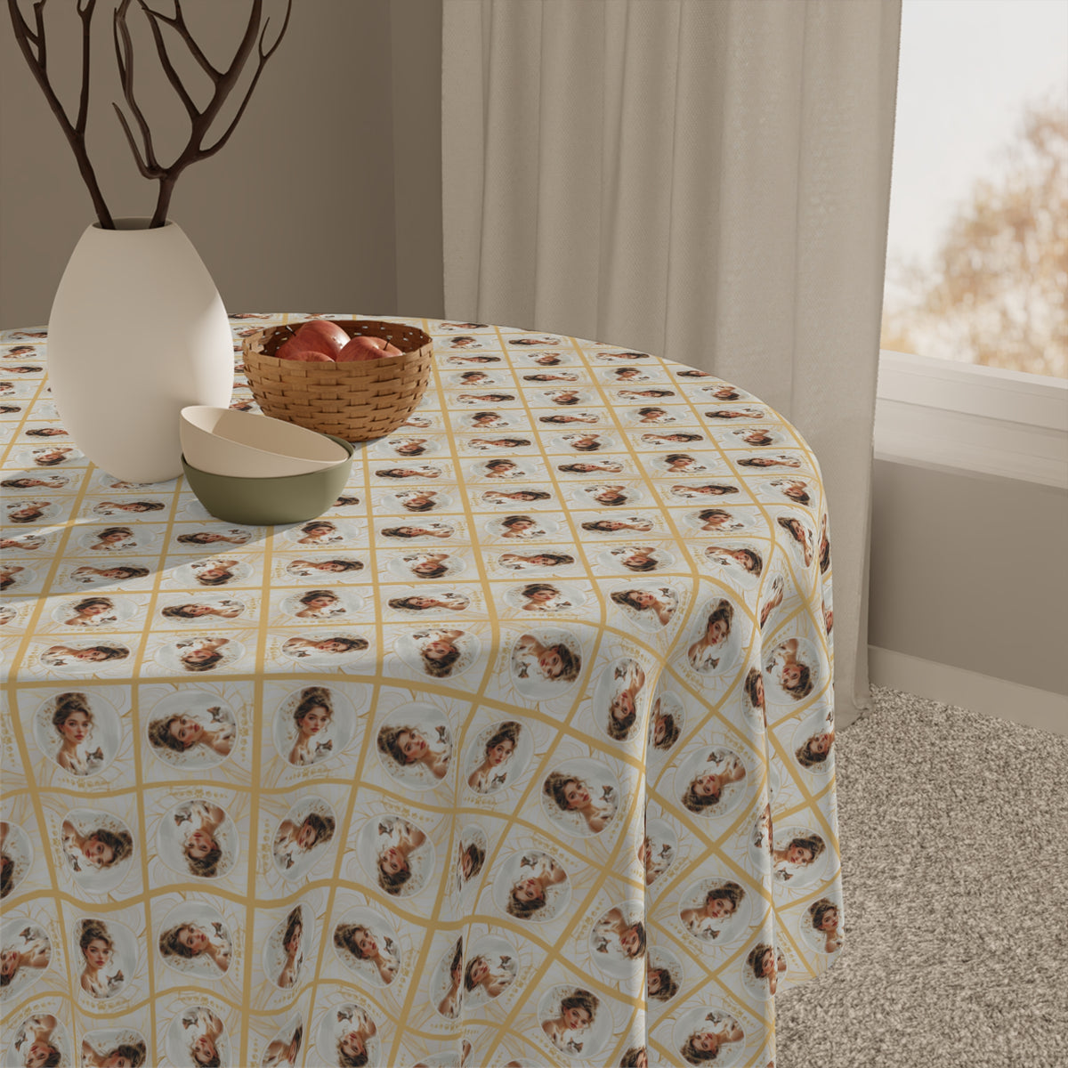 Charming Golden Cat Lady Tablecloth