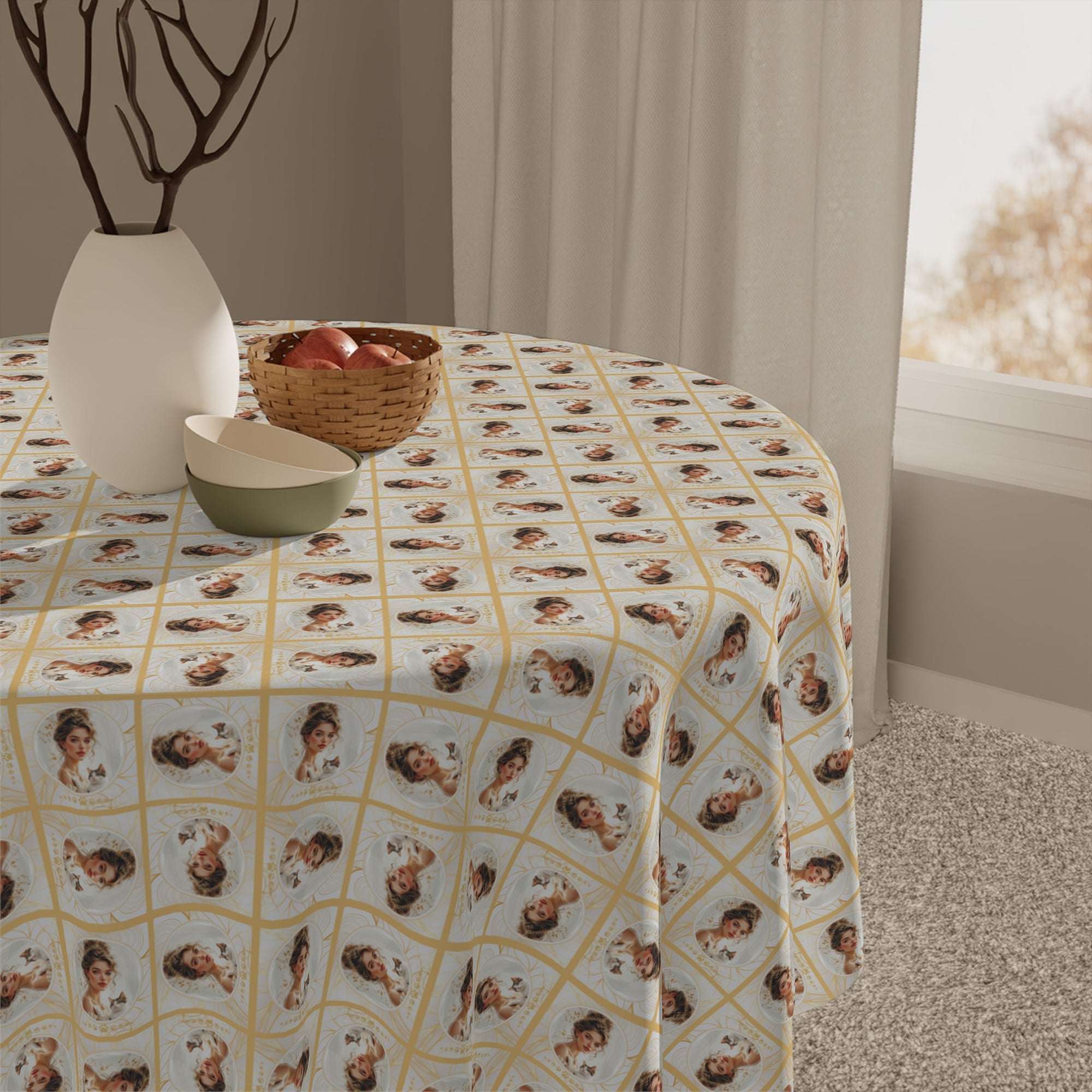 Charming Golden Cat Lady Tablecloth