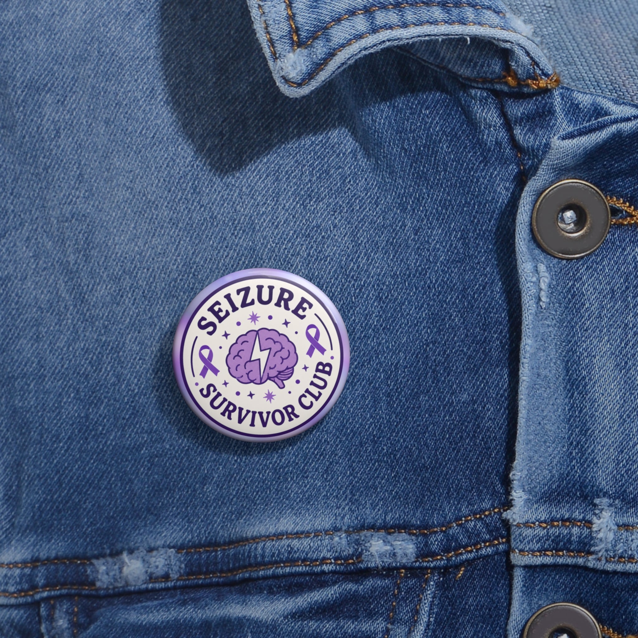 Seizure Survivor Club Pinback Button | Purple Epilepsy Awareness Badge