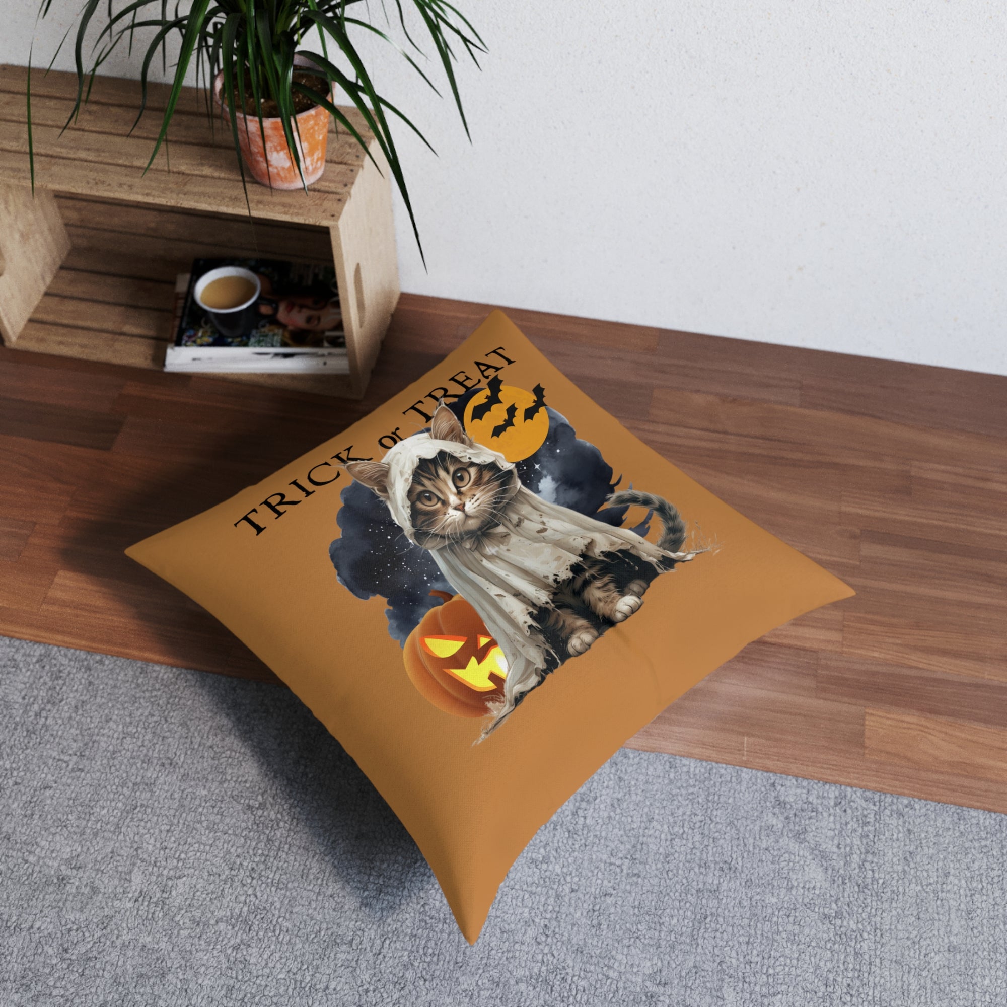 Halloween Cat Floor Pillow, Square