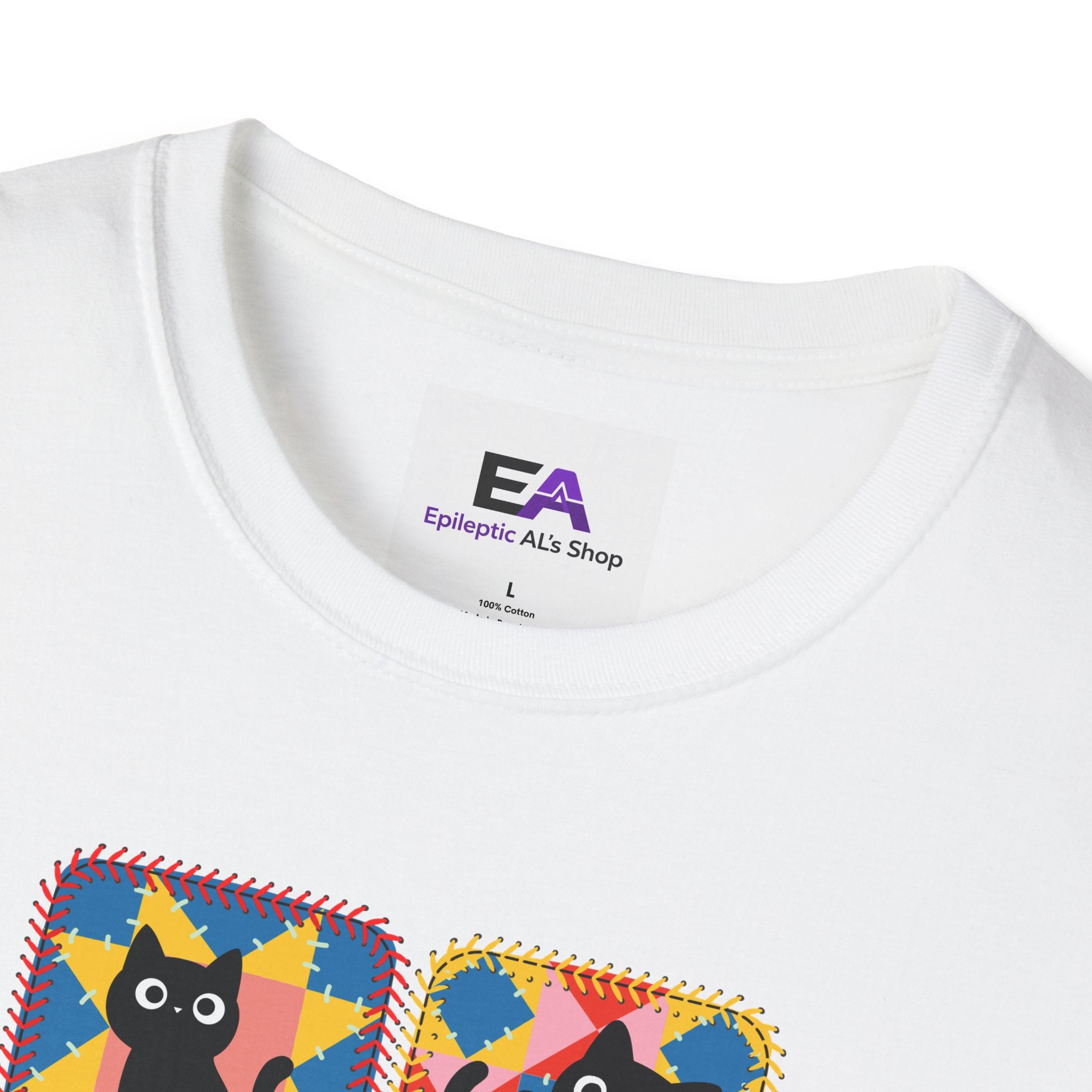 Patchwork Black Cats T-Shirt | Colorful Quilt Cat Lover Graphic Tee