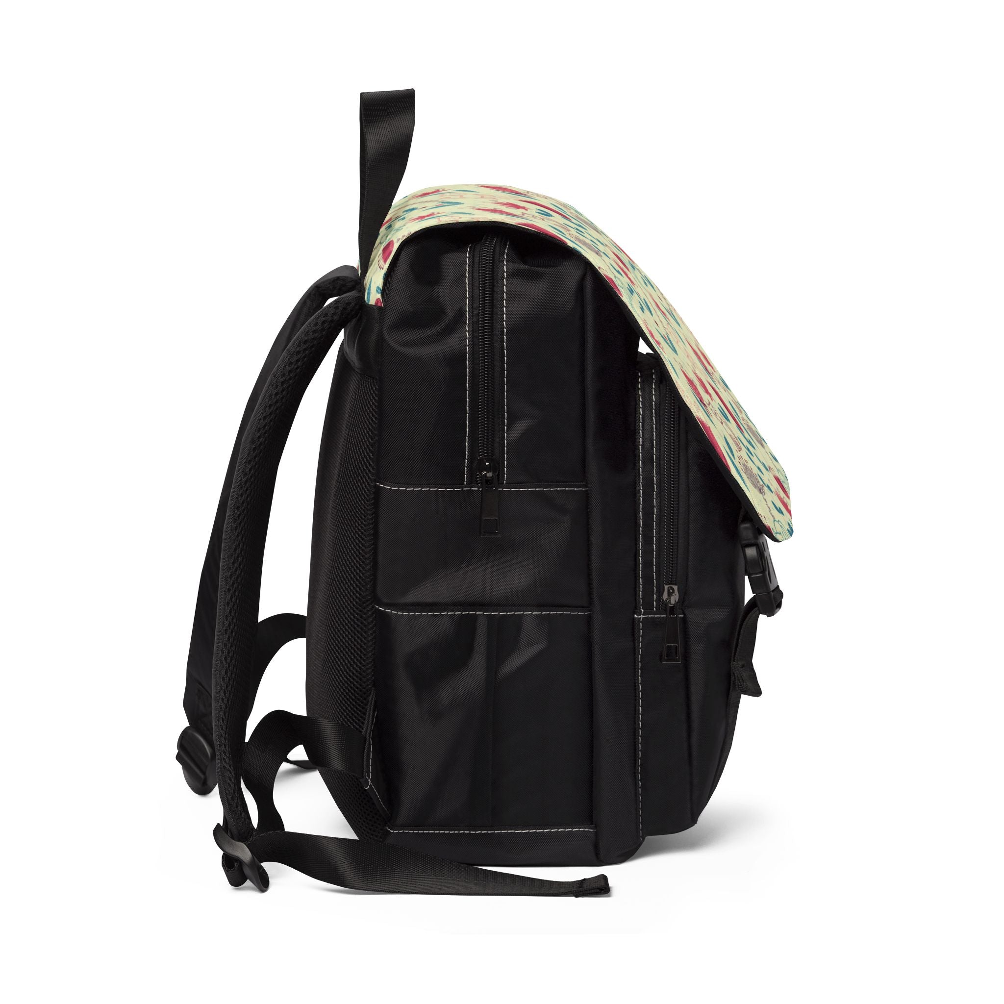 Whimsical Cats & Wildflowers Canvas Shoulder Backpack