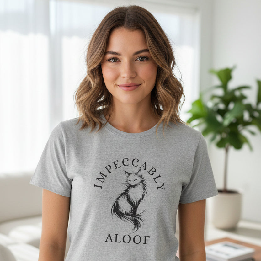 Impeccably Aloof Women’s Cat Graphic T-Shirt – Abstract Line Art