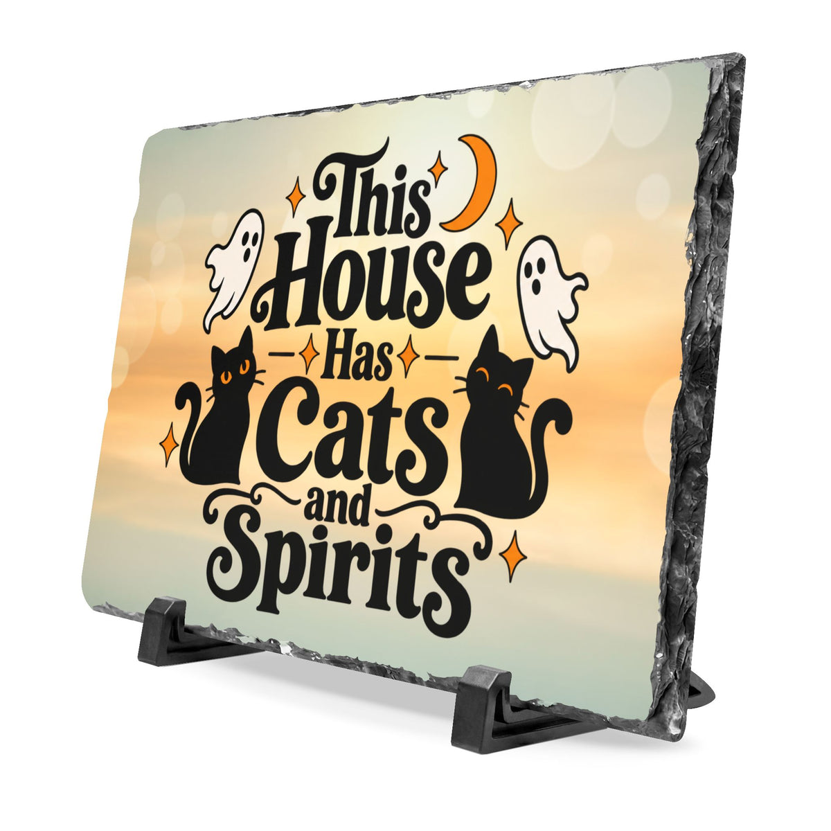 This House Has Cats and Spirits Slate Desk Plaque | Halloween Cat Decor