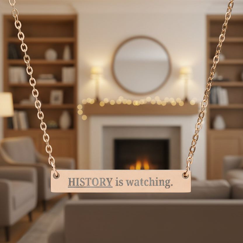 History Is Watching Engraved Bar Necklace