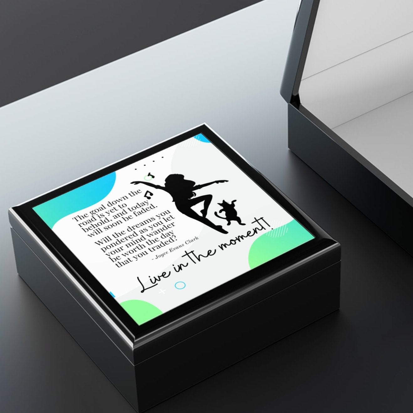 Photo depicting the ​Live in the Moment Jewelry Box from EpiAl's Shop.