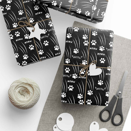 Cat Paw Scratch Gift Wrap – Black & White
