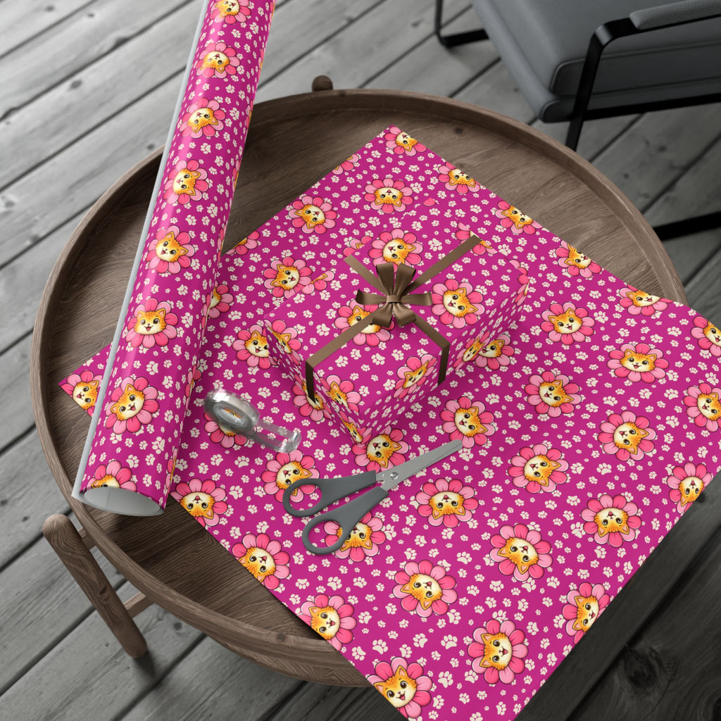 Pink Cat Blossom Gift Wrap | Cute Cat Lover Wrapping Paper
