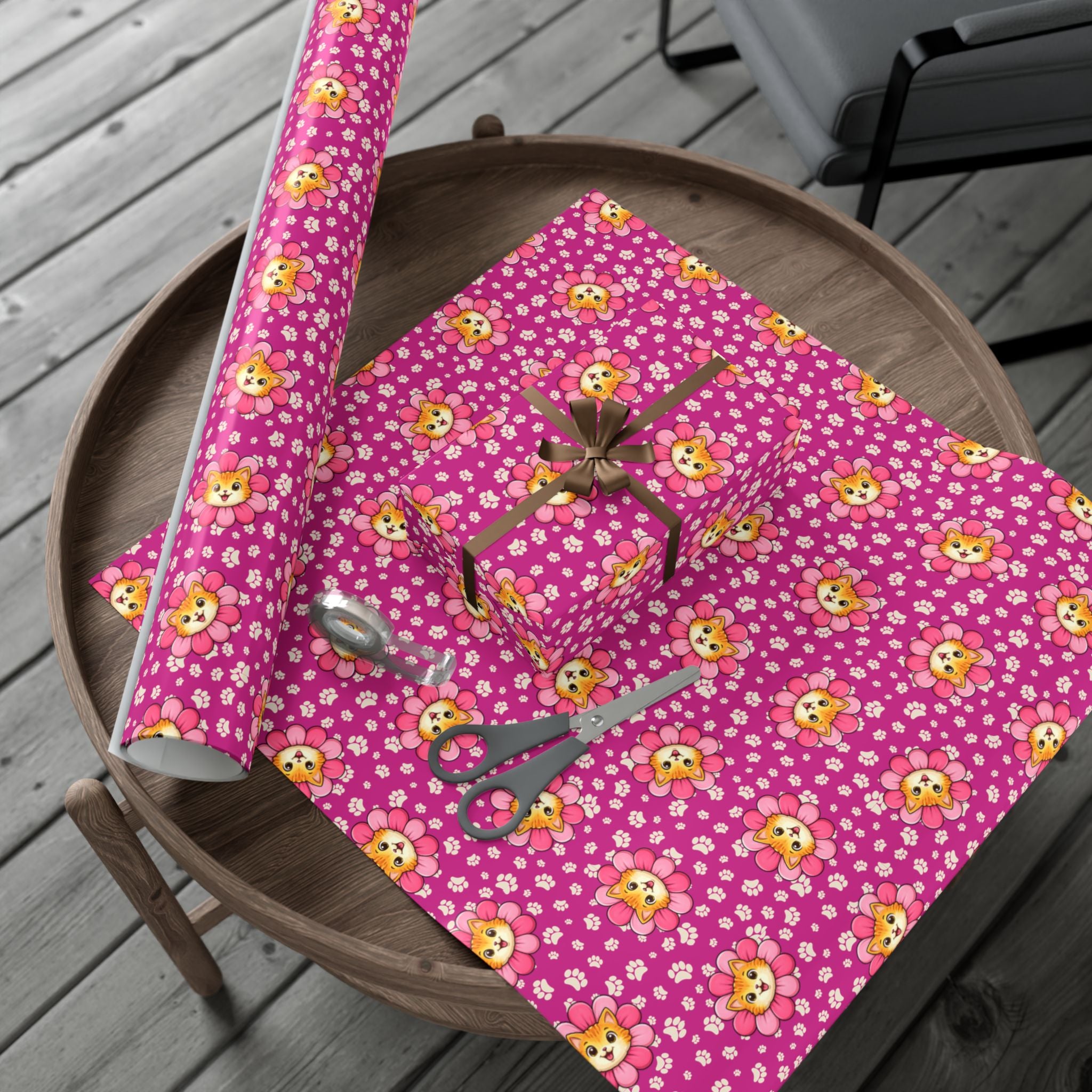 Pink Cat Blossom Gift Wrap | Cute Cat Lover Wrapping Paper