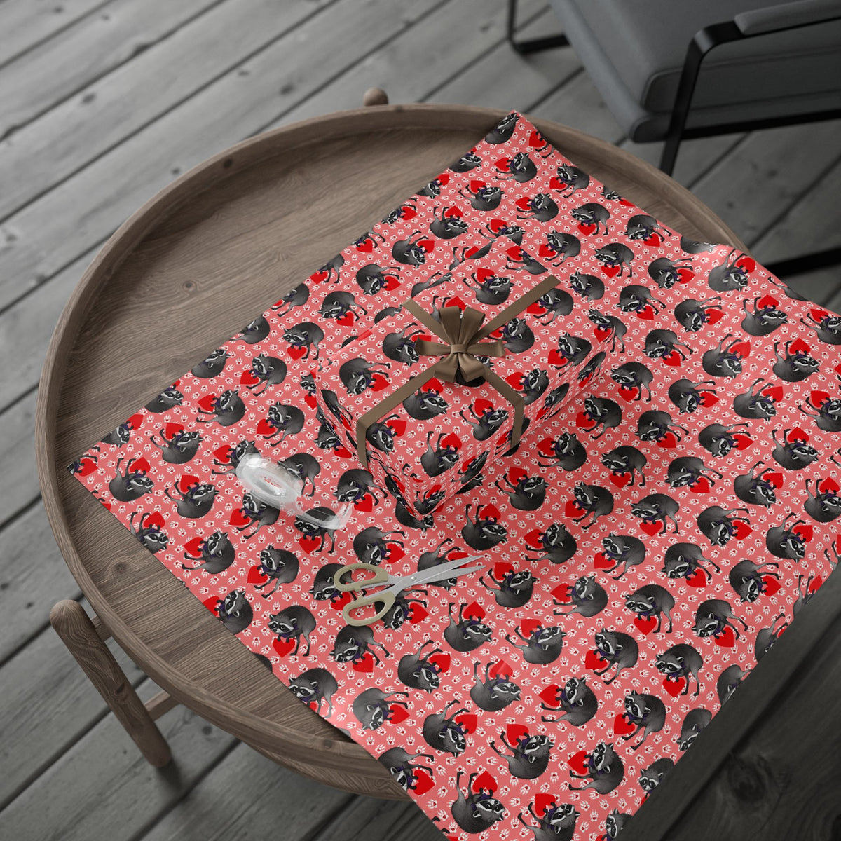 Jimothy's Love & Mischief Gift Wrapping Paper | Raccoon Hearts & Paw Prints
