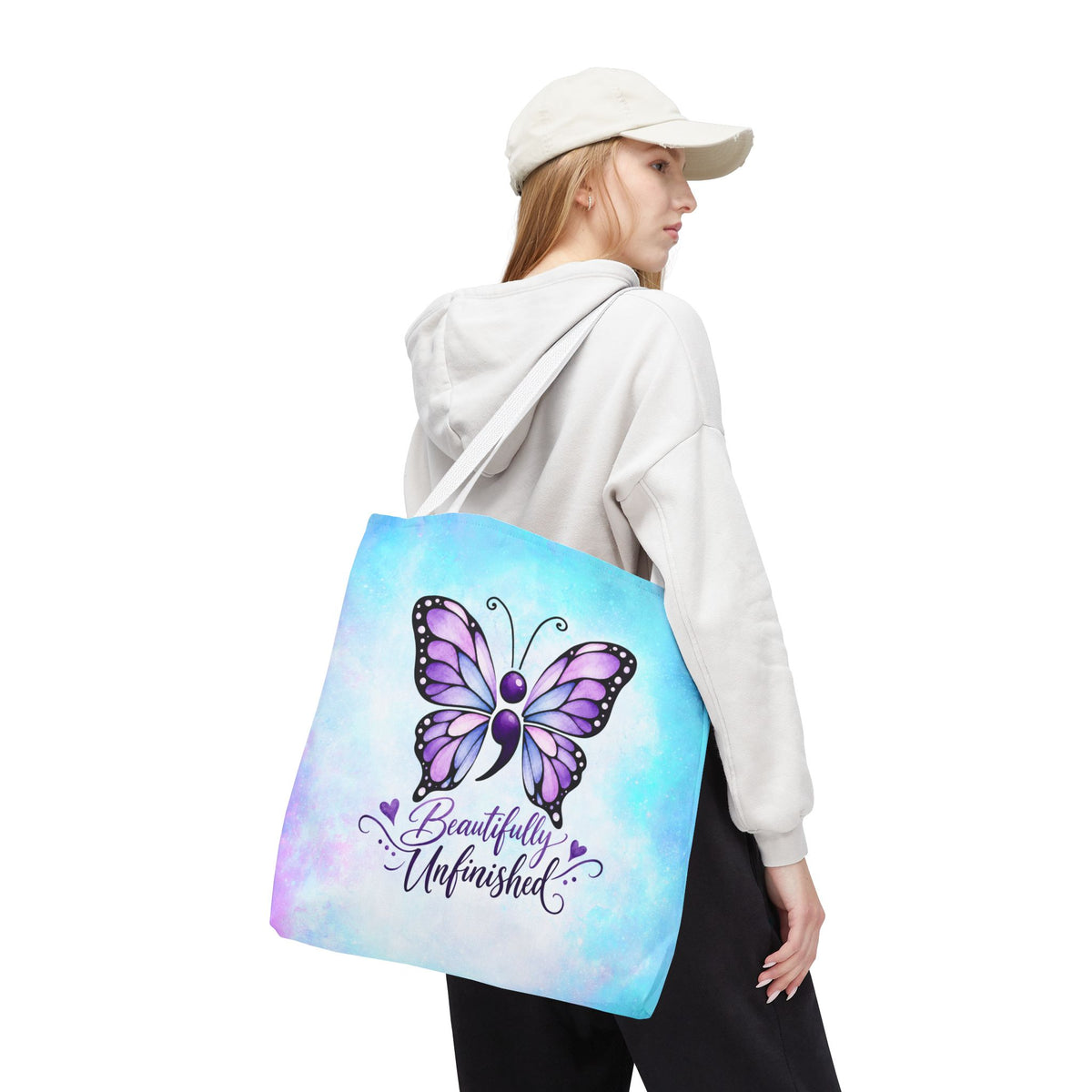 Beautifully Unfinished Semicolon Butterfly Suicide Awareness Tote Bag