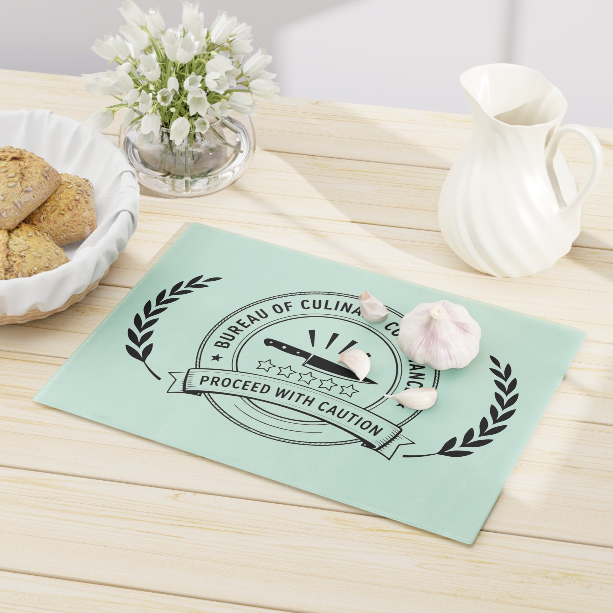 Bureau of Culinary Compliance Cutting Board – “Proceed With Caution” Glass Board