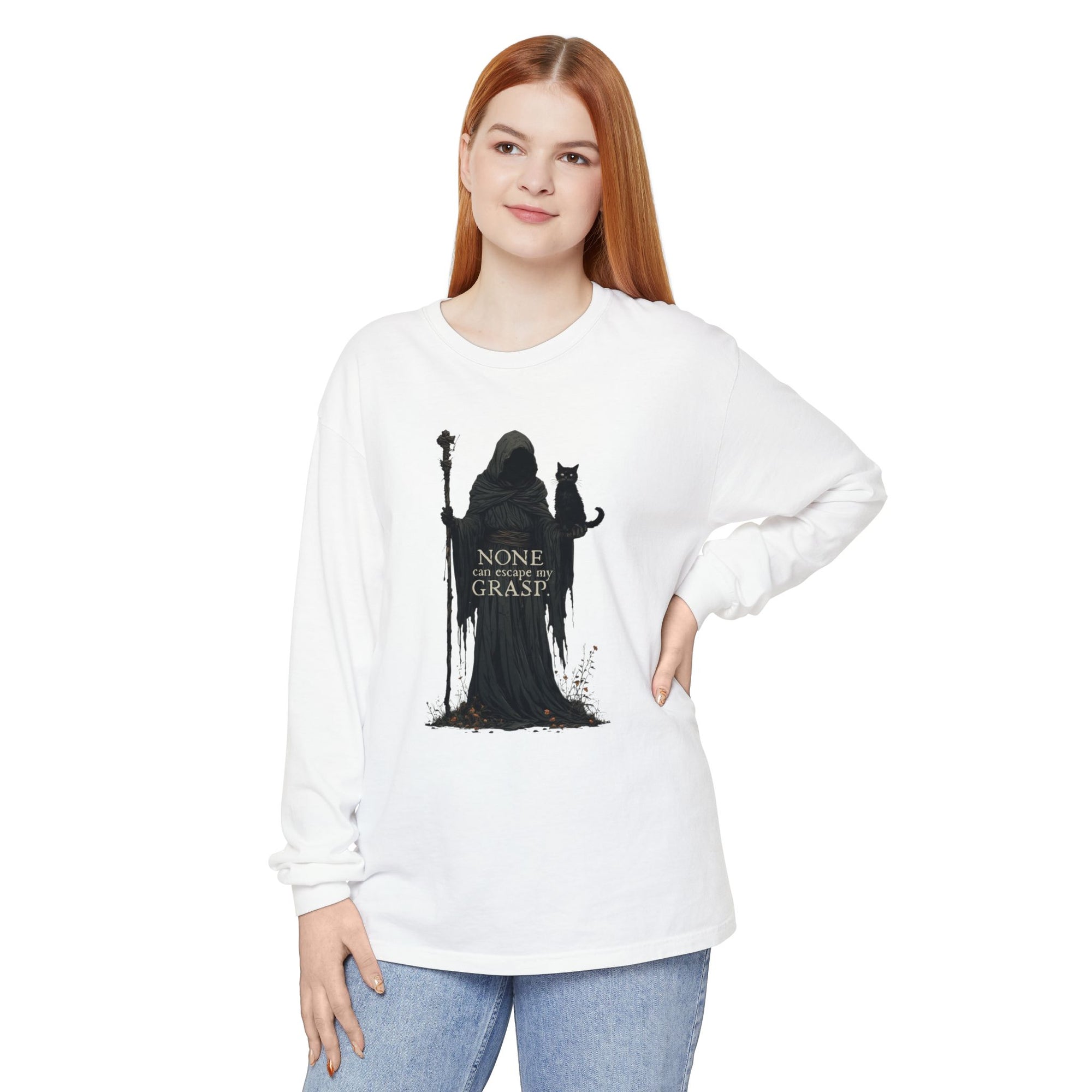 Grim Reaper with Cat Long Sleeve T-Shirt