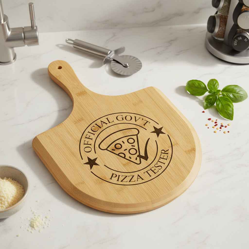 Official Government Pizza Tester – Engraved Bamboo Pizza Board