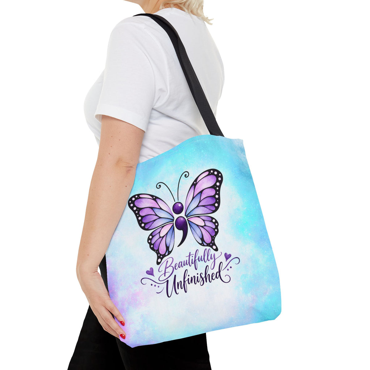 Beautifully Unfinished Semicolon Butterfly Suicide Awareness Tote Bag