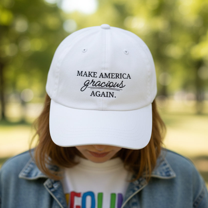 White Make America Gracious Again Hat – Polite Political Parody Cap