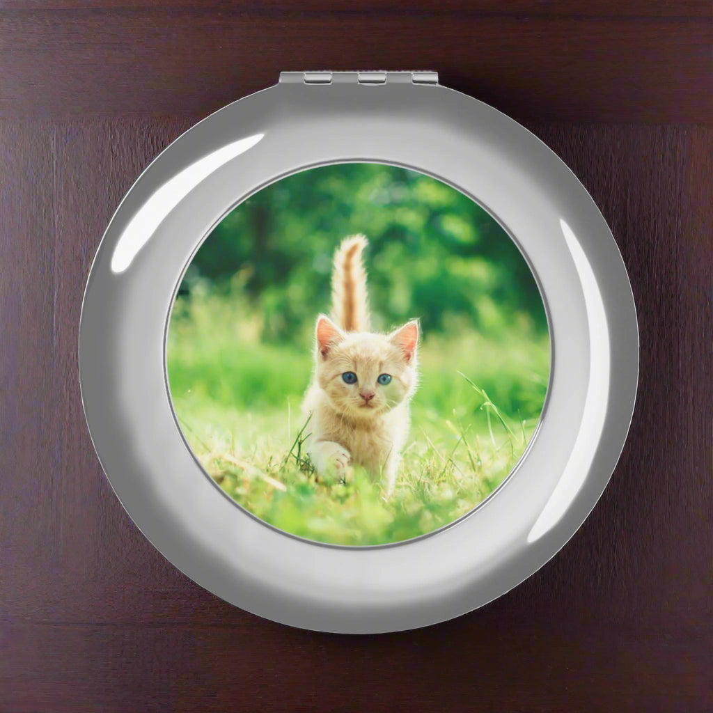 Cute Kitten Compact Travel Mirror – Perfect Gift for Pet Lovers and Travelers Printify