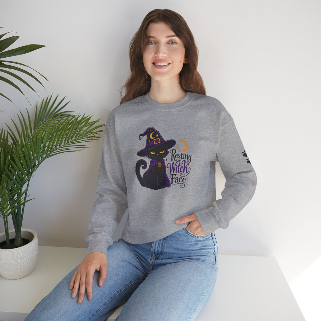 Resting Witch Face Cat Sweatshirt | Halloween Witch Cat Crewneck