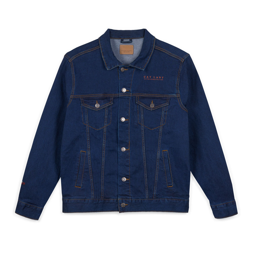 Stylish Cat Lady Extraordinaire Embroidered Denim Jacket
