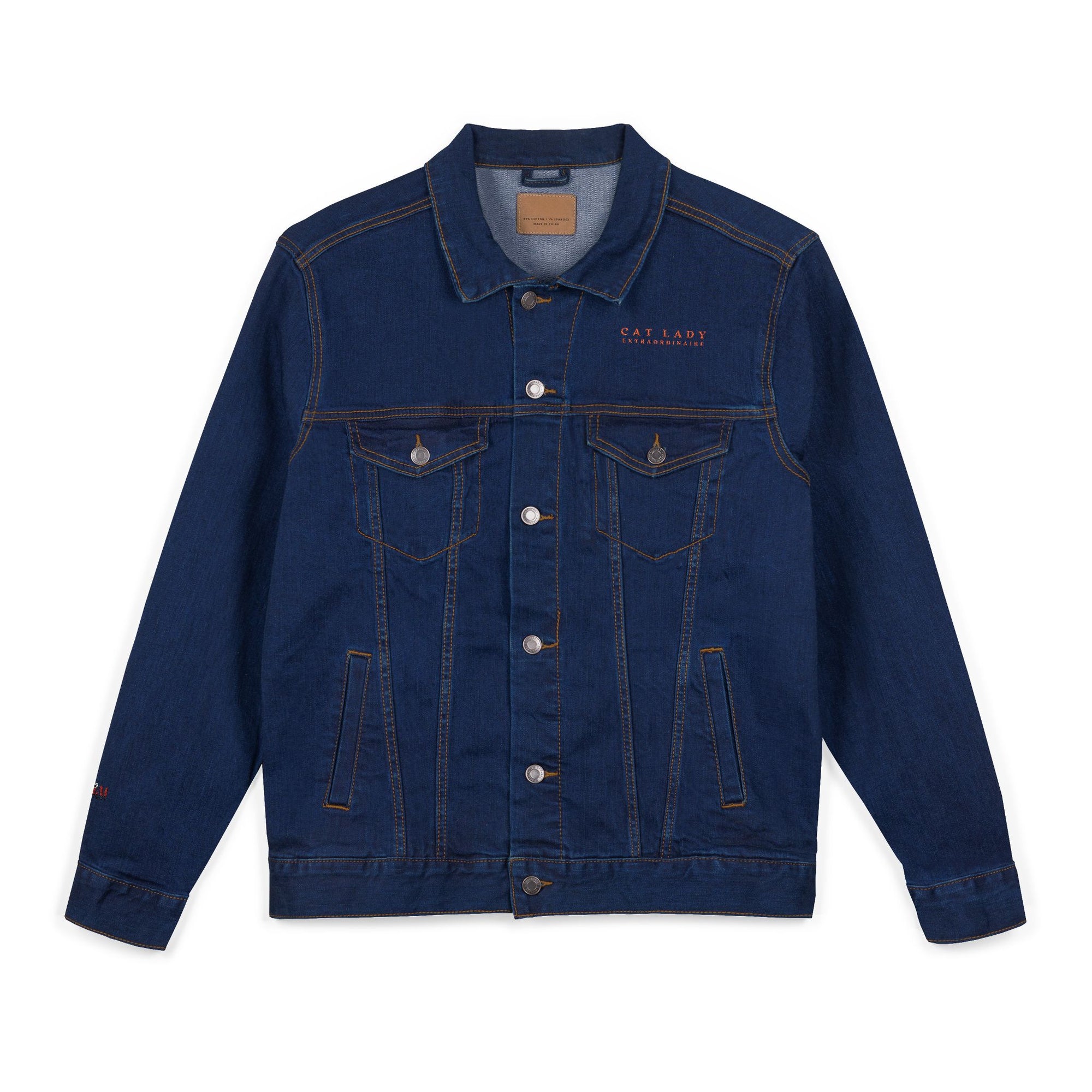 Stylish Cat Lady Extraordinaire Embroidered Denim Jacket