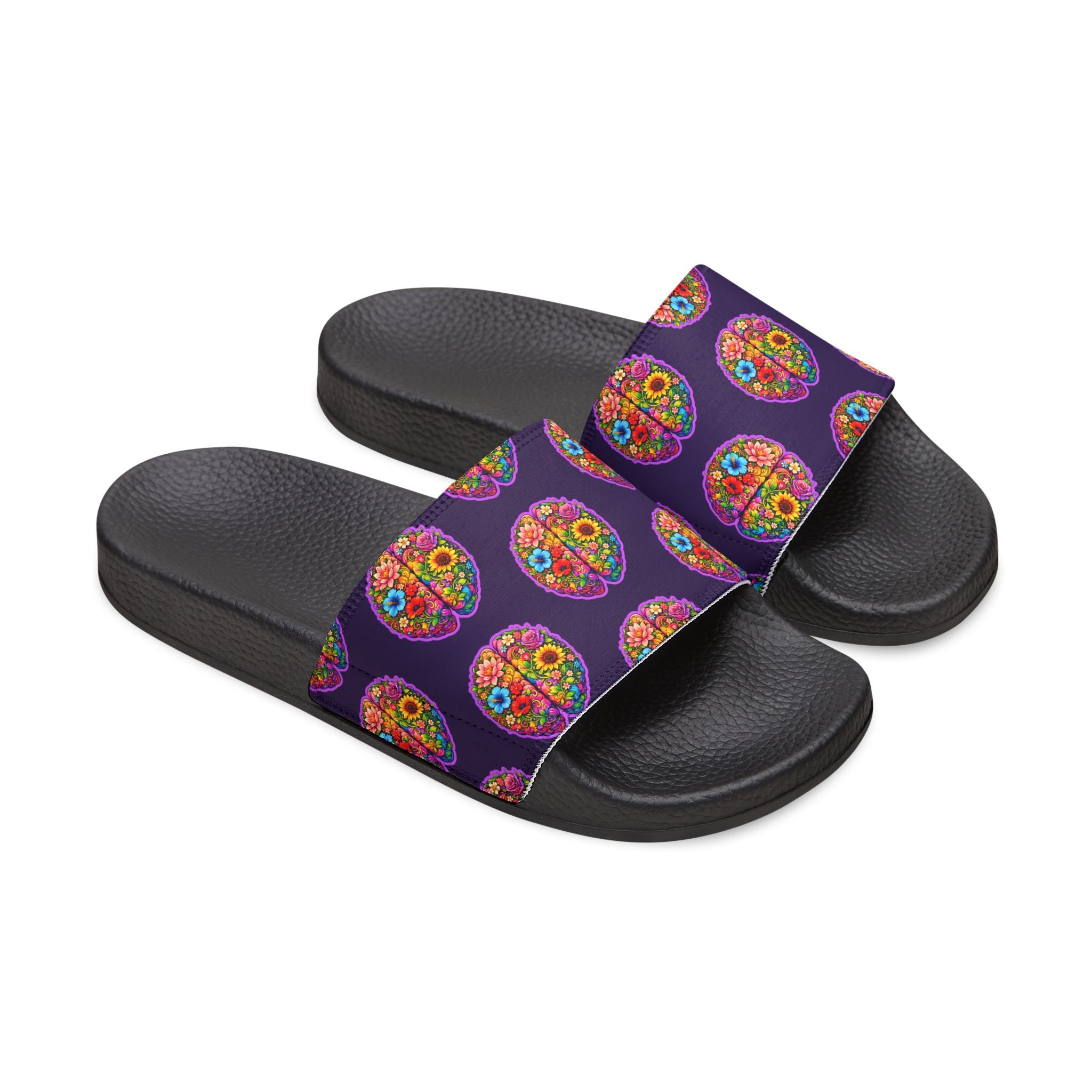 Floral Brain Women's Slide Sandals – Epilepsy Awareness Comfort Slides