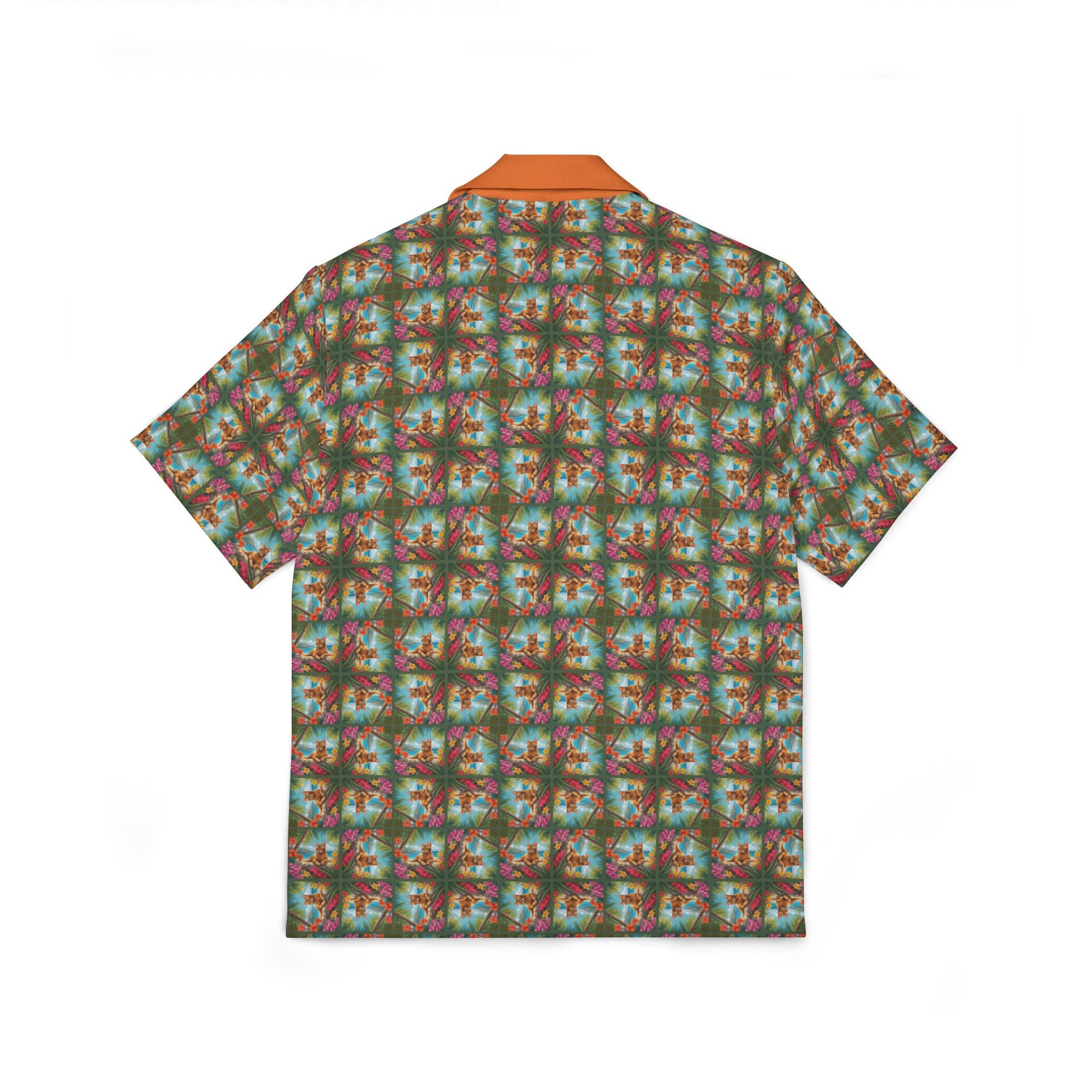 Tropical Orange Tabby Men's Hawaiian Camp Shirt